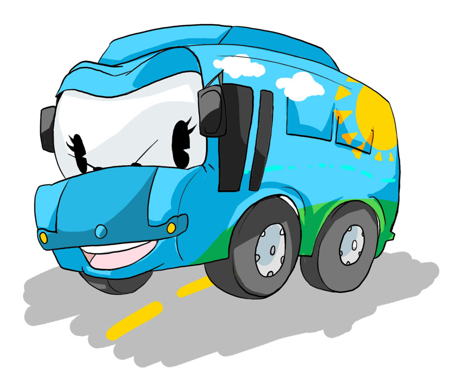 Blue Bus Cartoon Mascot